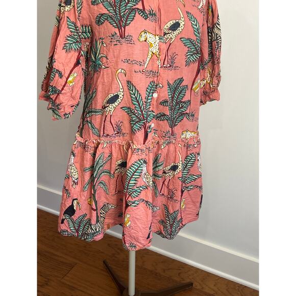 Fox and Hen Pink Ruffle Jungle Cats Button Down Dress MISSING BUTTON Size Large - Picture 3 of 9